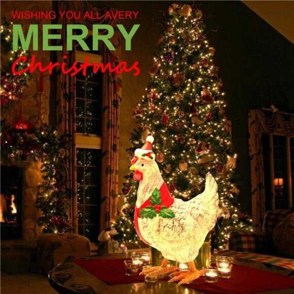 Christmas Chicken Decorations 3D Light Up Chicken with Scarf Patio 15.7'' Sturdy - Picture 6 of 7
